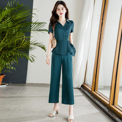 YWE FC1865贵夫人高档两件套装优雅短袖T恤休闲裤 商品图2