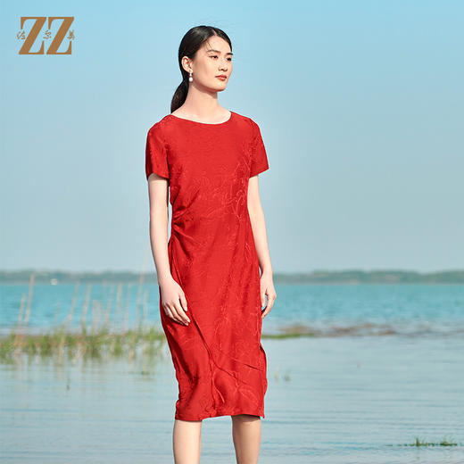 佐尔美2022夏季新款 桑蚕丝真丝提花桑波缎连衣裙女E22LS83 商品图0
