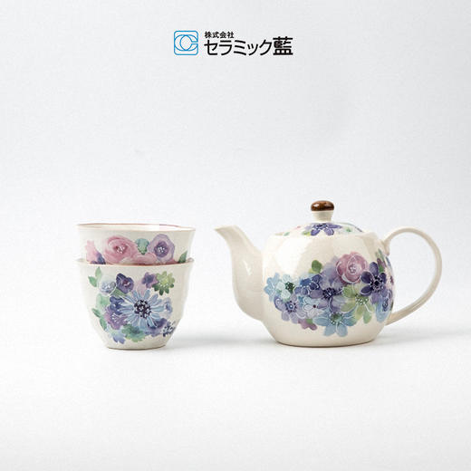 日本原产ceramic 蓝美浓烧茶壶茶杯一壶两杯套装花工房 商品图0