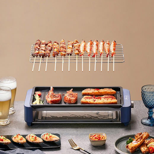 小熊电烤炉(接触烤架) DKL-E20G1 蓝色/烤网+烤盘/机械温控 商品图3