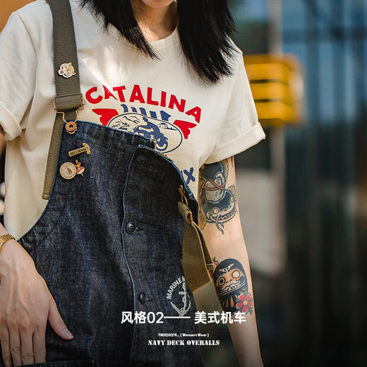 马登女装美式复古工装牛仔背带裤设计感显瘦宽松阔腿裤小个子新款 商品图2