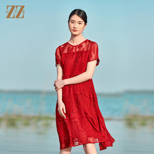 佐尔美夏季新款 桑蚕丝真丝乔其绣花连衣裙女E22LS78 商品图0