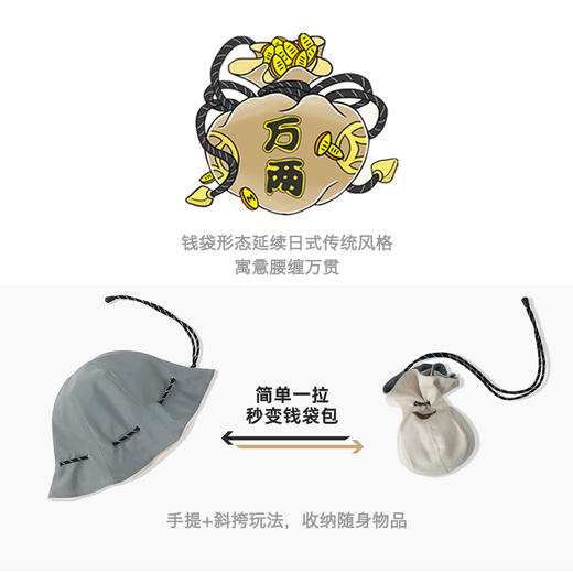 马登女装复古黑色两用渔夫帽便携手提零钱包钱袋帽遮阳帽子男女春 商品图1