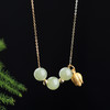 带证书轻奢晴水料和田玉吊坠玉石项链，古风925银镀金色莲蓬锁骨链JX-X10001 商品缩略图0