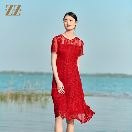 佐尔美夏季新款 桑蚕丝真丝乔其绣花连衣裙女E22LS78 商品图4