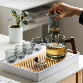 胡桃木玻璃水壶5件套礼盒 480ml大容量 可拆分设计 玻璃茶壶1个+小茶杯4个