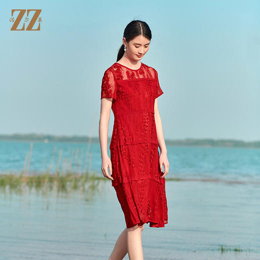 佐尔美夏季新款 桑蚕丝真丝乔其绣花连衣裙女E22LS78 商品图1