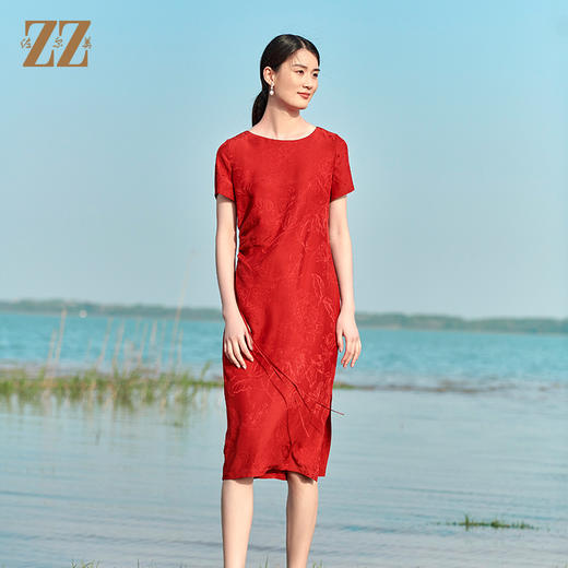 佐尔美2022夏季新款 桑蚕丝真丝提花桑波缎连衣裙女E22LS83 商品图4