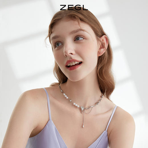 ZEGL爱心拼接项链女轻奢小众高级感人造珍珠锁骨链配饰2022年新款 商品图2