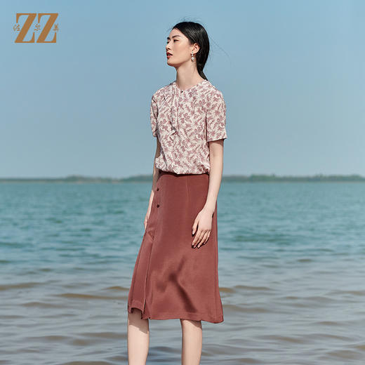 佐尔美2022夏季新款 桑蚕丝真丝弹力双绉小碎花衬衣女E22CS88 商品图1