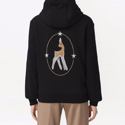 BURBERRY 巴宝莉 女士棉质小鹿嵌花字母标志印花连帽卫衣 黑色 8049459 A1189 商品图2