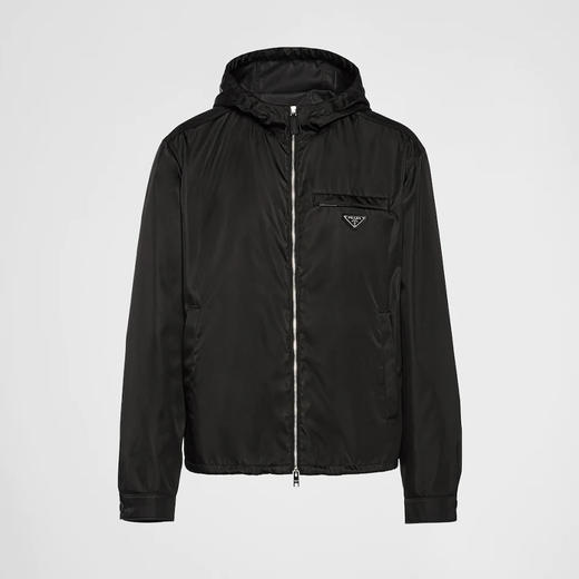 PRADA 普拉达 男士 Re-Nylon 再生尼龙珐琅金属三角形徽标连帽外套 黑色 SGB685 1WQ8 F0002 商品图0