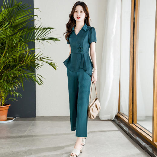 YWE FC1865贵夫人高档两件套装优雅短袖T恤休闲裤 商品图0