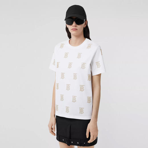 BURBERRY 巴宝莉 女士棉质 Monogram TB专属标识图案圆领短袖T恤 白色 8052119 A1464 商品图1
