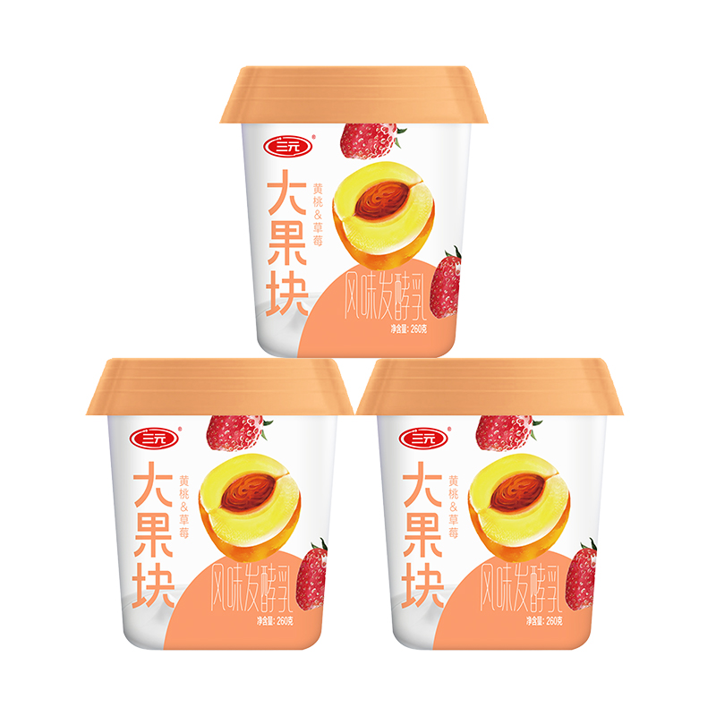【自提-低温】大果块风味酸牛奶-草莓+黄桃260g*3