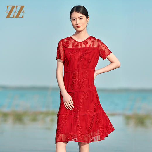 佐尔美夏季新款 桑蚕丝真丝乔其绣花连衣裙女E22LS78 商品图2