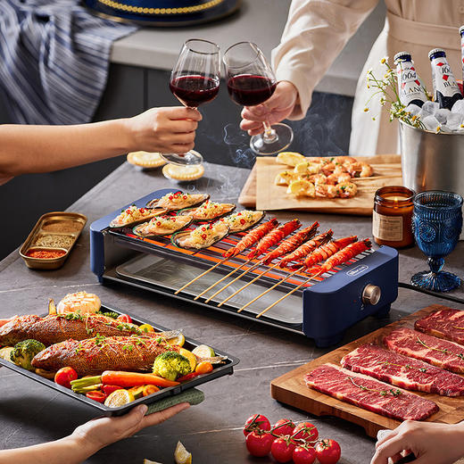 小熊电烤炉(接触烤架) DKL-E20G1 蓝色/烤网+烤盘/机械温控 商品图6