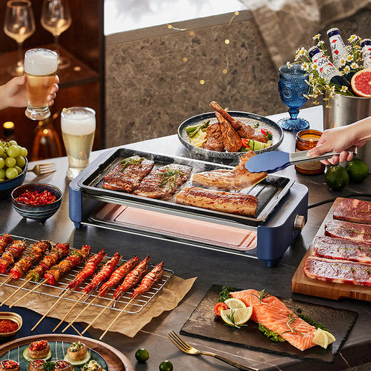 小熊电烤炉(接触烤架) DKL-E20G1 蓝色/烤网+烤盘/机械温控 商品图5