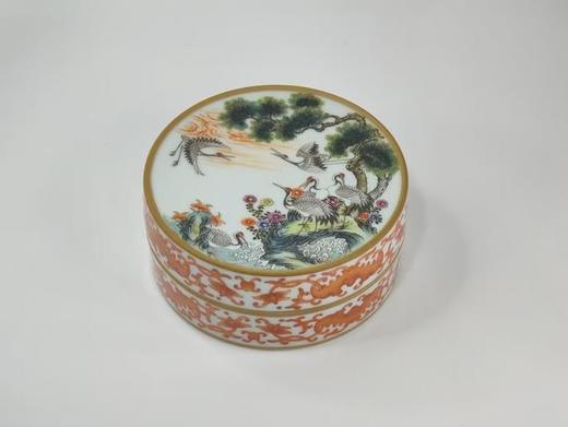 矾红描金孔雀纹印泥盒 商品图0