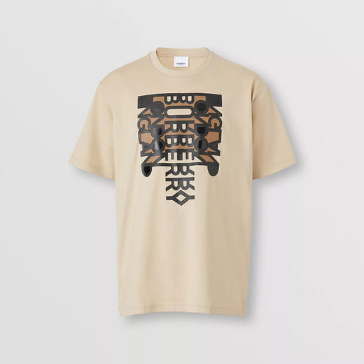BURBERRY 巴宝莉 男士徽标印花棉质大廓形圆领短袖T恤 卡其色 8051401 A7405 商品图0