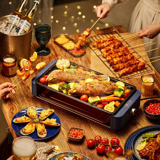 小熊电烤炉(接触烤架) DKL-E20G1 蓝色/烤网+烤盘/机械温控 商品图7