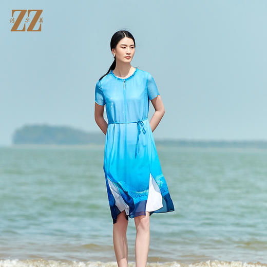 佐尔美2022夏季新款 桑蚕丝真丝乔其国风连衣裙女E22LS91 商品图2