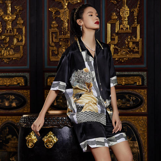 皇锦 兰亭国潮国风印花衬衫HJ21403 商品图2