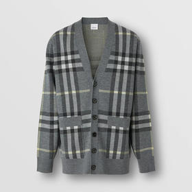 BURBERRY 巴宝莉 男士格纹羊毛真丝提花针织开衫 8049626 A4641