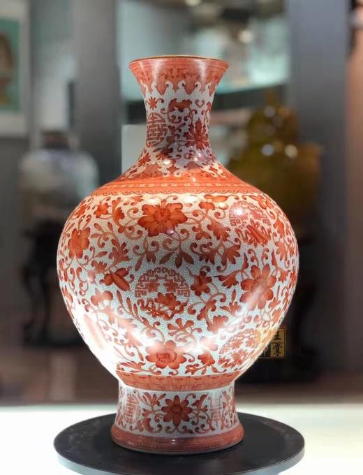 矾红细工缠枝莲灯笼瓶 商品图0