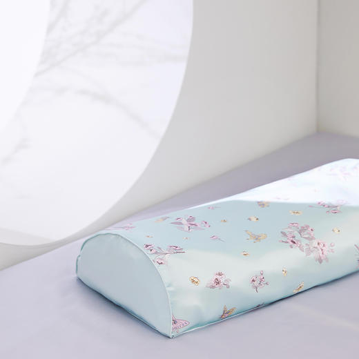 皇锦 真丝印花半圆形苦荞壳荞麦枕头-海棠蝴蝶HJ11665 商品图3