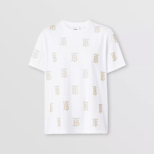 BURBERRY 巴宝莉 女士棉质 Monogram TB专属标识图案圆领短袖T恤 白色 8052119 A1464 商品图0