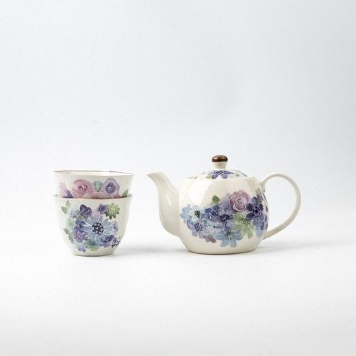 日本原产ceramic 蓝美浓烧茶壶茶杯一壶两杯套装花工房 商品图4