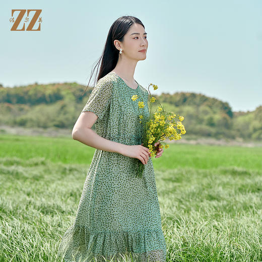 佐尔美夏季新款 桑蚕丝真丝乔其连衣裙女E22LS81 商品图3