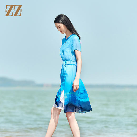 佐尔美2022夏季新款 桑蚕丝真丝乔其国风连衣裙女E22LS91 商品图4