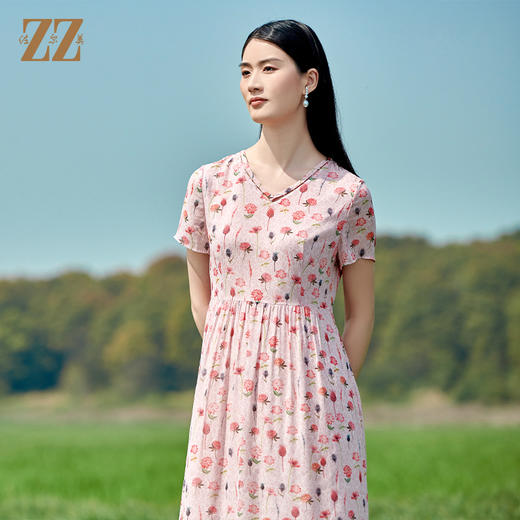 佐尔美2022夏季新款 桑蚕丝真丝乔其小碎花甜美连衣裙女E22LS52 商品图0