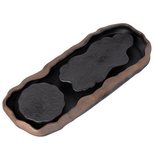 鎏金粗陶茶盘禅意干泡茶台小号双人用茶海复古风茶具托盘家用 商品图6