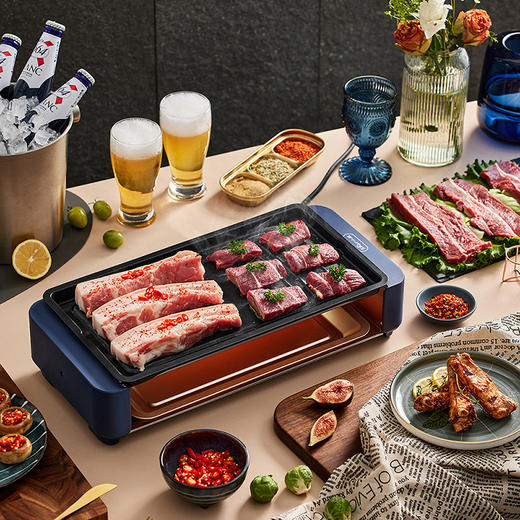 小熊电烤炉(接触烤架) DKL-E20G1 蓝色/烤网+烤盘/机械温控 商品图8