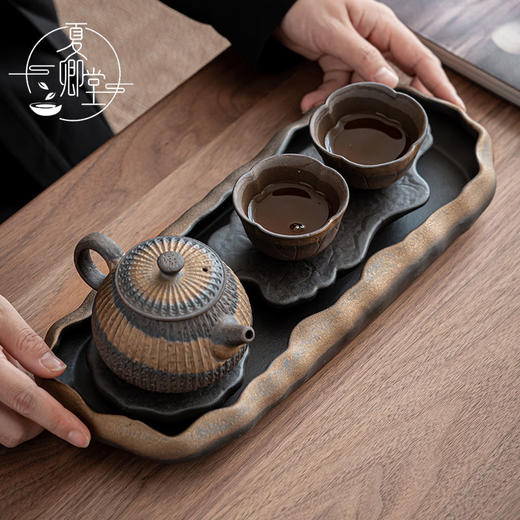鎏金粗陶茶盘禅意干泡茶台小号双人用茶海复古风茶具托盘家用 商品图5