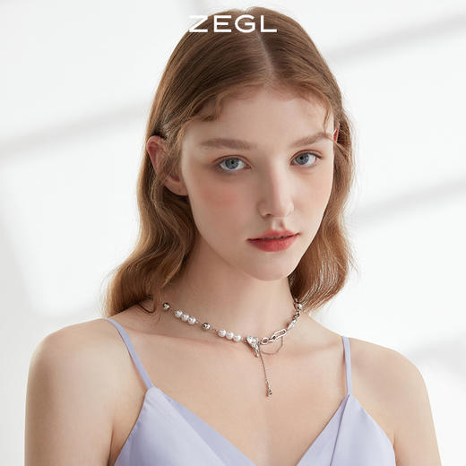 ZEGL爱心拼接项链女轻奢小众高级感人造珍珠锁骨链配饰2022年新款 商品图5