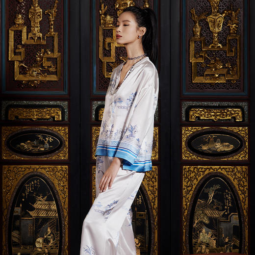 EMPERORIENT皇锦 真丝小立领长裤分身套装HJ21372 商品图1