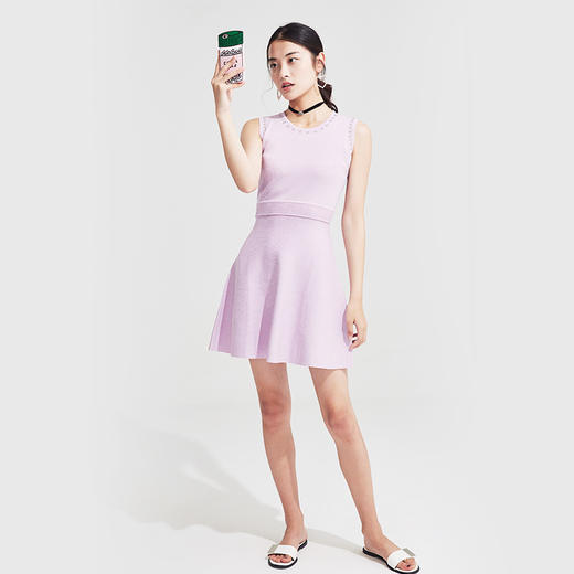 无袖铆钉复古修身针织连衣裙 商品图1