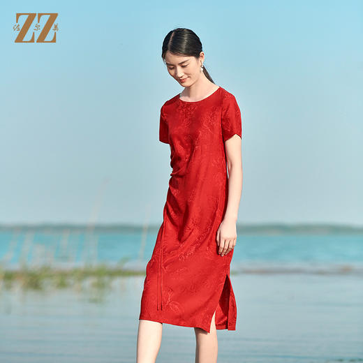 佐尔美2022夏季新款 桑蚕丝真丝提花桑波缎连衣裙女E22LS83 商品图1