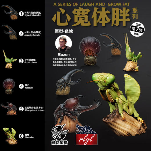 【48小时发货】心宽体胖 昆虫节肢主题模型 系列第7弹 树脂材质手办潮玩 长戟兜虫鼠妇螳螂蝗虫★动物星球官方正版 商品图0