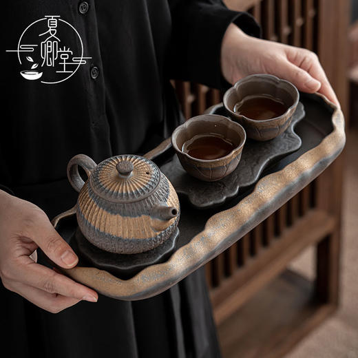 鎏金粗陶茶盘禅意干泡茶台小号双人用茶海复古风茶具托盘家用 商品图4