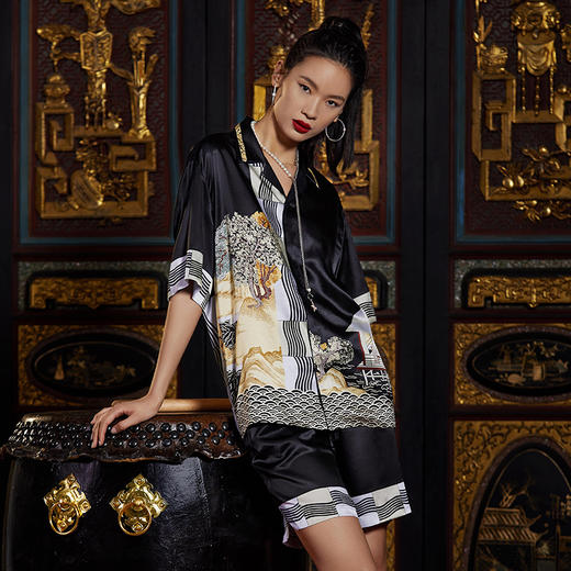 皇锦 兰亭国潮国风印花衬衫HJ21403 商品图1