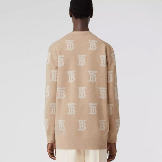 BURBERRY 巴宝莉 女士 Monogram TB专属标识羊毛真丝混纺大廓形针织开衫 卡其色 8052407 A1381 商品图2