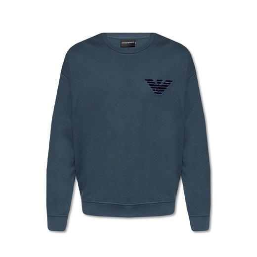 EMPORIO ARMANI 阿玛尼 男士莫代尔混纺胸前饰有徽标长袖卫衣 蓝色 3L1MCR 1JRIZ 0948 商品图0