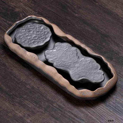 鎏金粗陶茶盘禅意干泡茶台小号双人用茶海复古风茶具托盘家用 商品图7