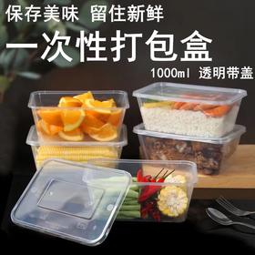 长方形1000ml加厚方盒一次性餐盒便当盒打包碗快餐外卖打包盒环保塑料透明水果家用冷藏保鲜盒子带盖
