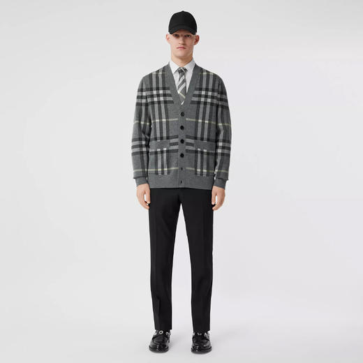 BURBERRY 巴宝莉 男士格纹羊毛真丝提花针织开衫 8049626 A4641 商品图3
